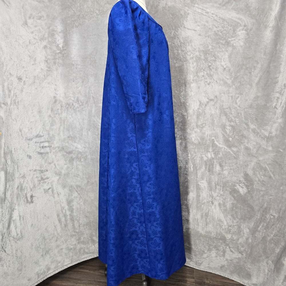Vintage Kiyomi Hawaii Muumuu Dress Women 12 Royal Blue Floral Jacquard Altered - Picture 10 of 16